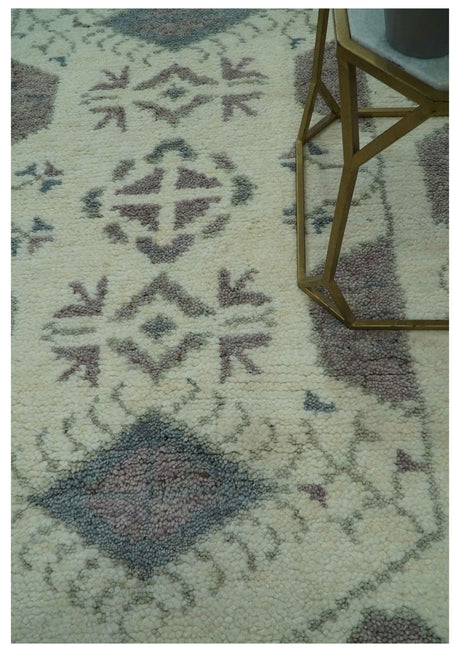 Ivory and Brown Traditional Hand Knotted Multi Size wool Area Rug