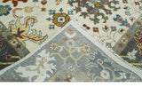 Ivory and Gray Floral Oushak Hand Knotted Custom Made Wool Area Rug