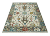 Ivory and Gray Floral Oushak Hand Knotted Custom Made Wool Area Rug