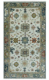 Ivory and Gray Floral Oushak Hand Knotted Custom Made Wool Area Rug