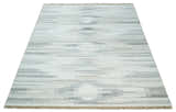 Ivory and Silver fine Wool and Viscose Kilim Rug