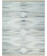 Ivory and Silver fine Wool and Viscose Kilim Rug