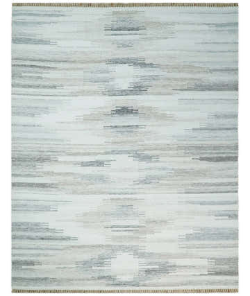 Ivory and Silver fine Wool and Viscose Kilim Rug