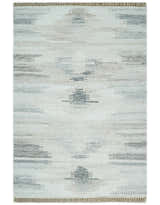 Ivory and Silver fine Wool and Viscose Kilim Rug