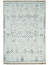 Ivory and Gray Modern Geometrical Hand Woven Wool Rug