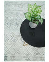 Ivory and Gray Modern Geometrical Hand Woven Wool Rug