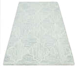 Custom Made Ivory and Silver Modern Geometric Hand Tufted Natural Wool Area Rug