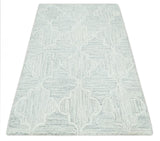 Custom Made Ivory and Silver Modern Geometric Hand Tufted Natural Wool Area Rug