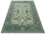 Ivory and Teal Hand Knotted Traditional Oriental Oushak Multi size wool area rug