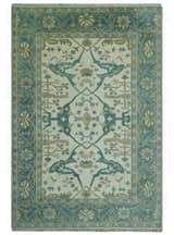 Ivory and Teal Hand Knotted Traditional Oriental Oushak Multi size wool area rug