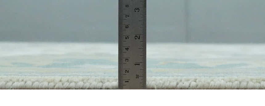 Ivory, Blue and Beige Floral Oushak Hand Knotted Traditional Turkish Inspired Custom Made Wool Area Rug