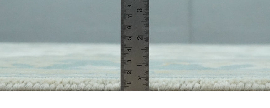 Ivory, Blue and Beige Floral Oushak Hand Knotted Traditional Turkish Inspired Custom Made Wool Area Rug