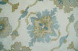 Ivory, Blue and Beige Floral Oushak Hand Knotted Traditional Turkish Inspired Custom Made Wool Area Rug