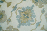 Ivory, Blue and Beige Floral Oushak Hand Knotted Traditional Turkish Inspired Custom Made Wool Area Rug