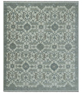 Ivory, Blue and Beige Hand knotted Traditional Large Design Multi Size wool Area Rug