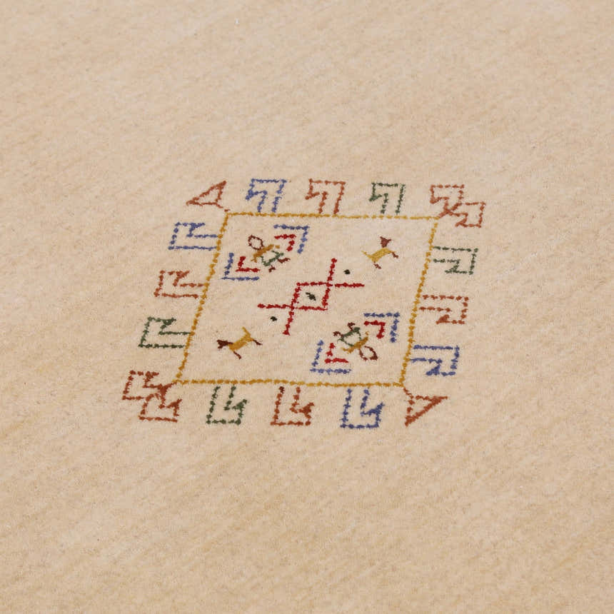 Ivory Border Patterns Hand Loomed Wool Area Rug