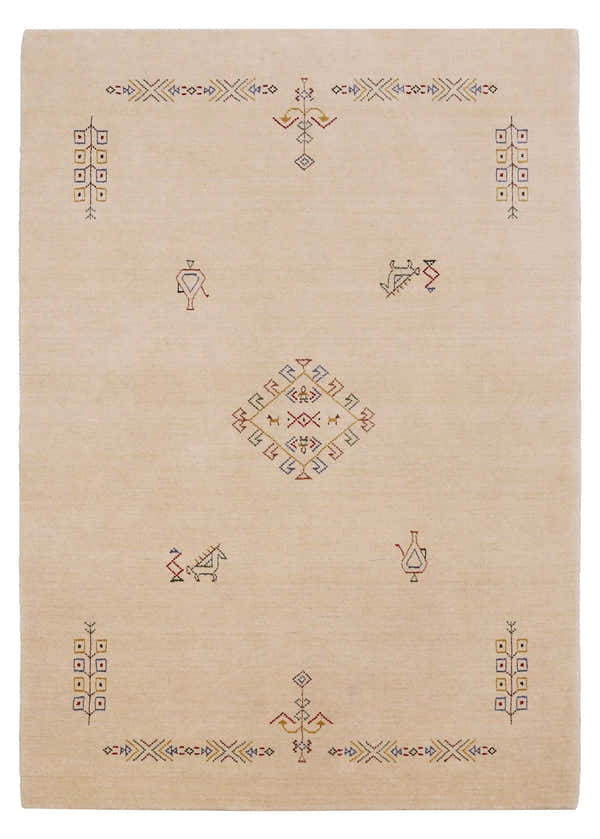 Ivory Border Patterns Hand Loomed Wool Area Rug