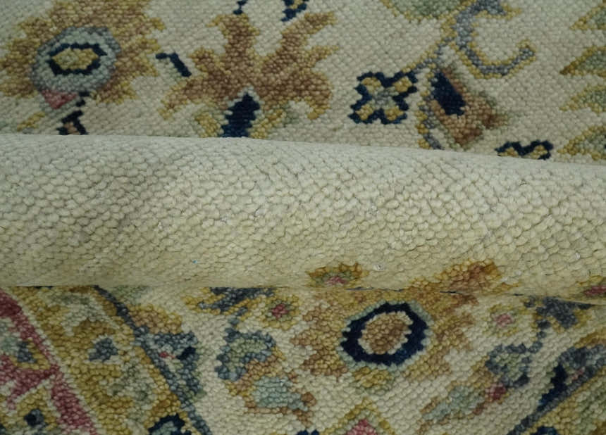 Ivory, Brown, Olive and Charcoal Traditional Heriz Medallion Custom Made Wool Area Rug