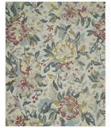 Ivory, Charcoal and Olive Floral Design 8x10 Colorful Hand Tufted wool rug
