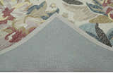 Ivory, Charcoal and Olive Floral Design 8x10 Colorful Hand Tufted wool rug