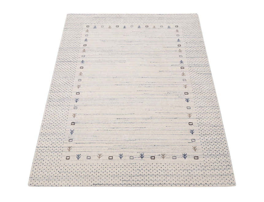 Ivory Contemporary Gabbeh Border Design Hand Loomed Wool Rug