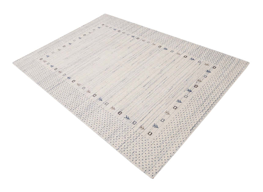 Ivory Contemporary Gabbeh Border Design Hand Loomed Wool Rug