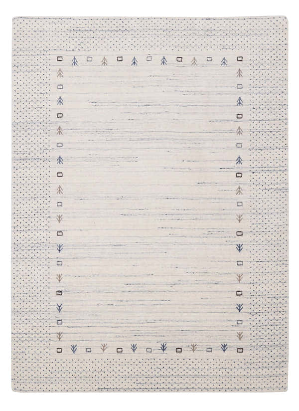 Ivory Contemporary Gabbeh Border Design Hand Loomed Wool Rug