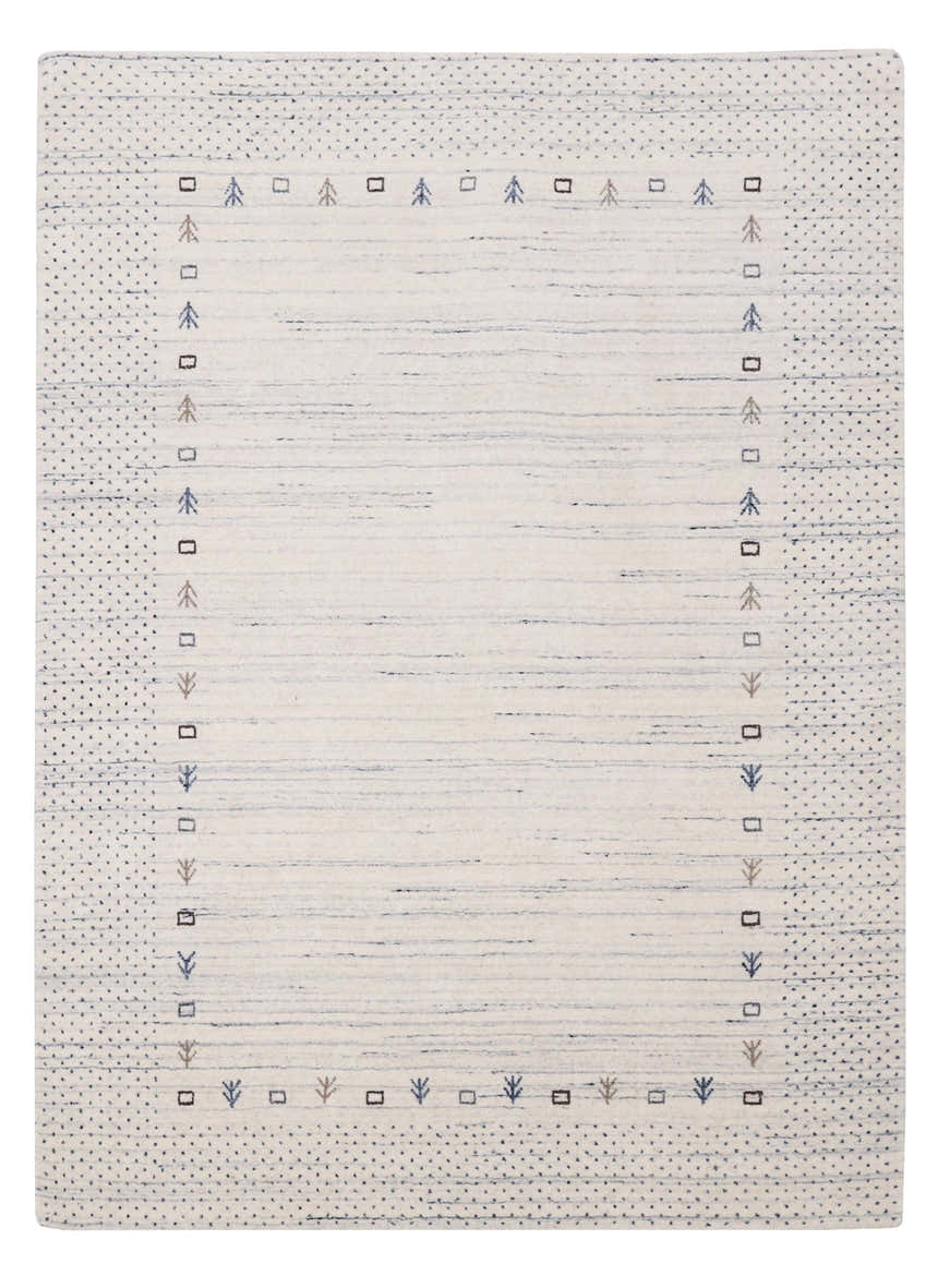Ivory Contemporary Gabbeh Border Design Hand Loomed Wool Rug