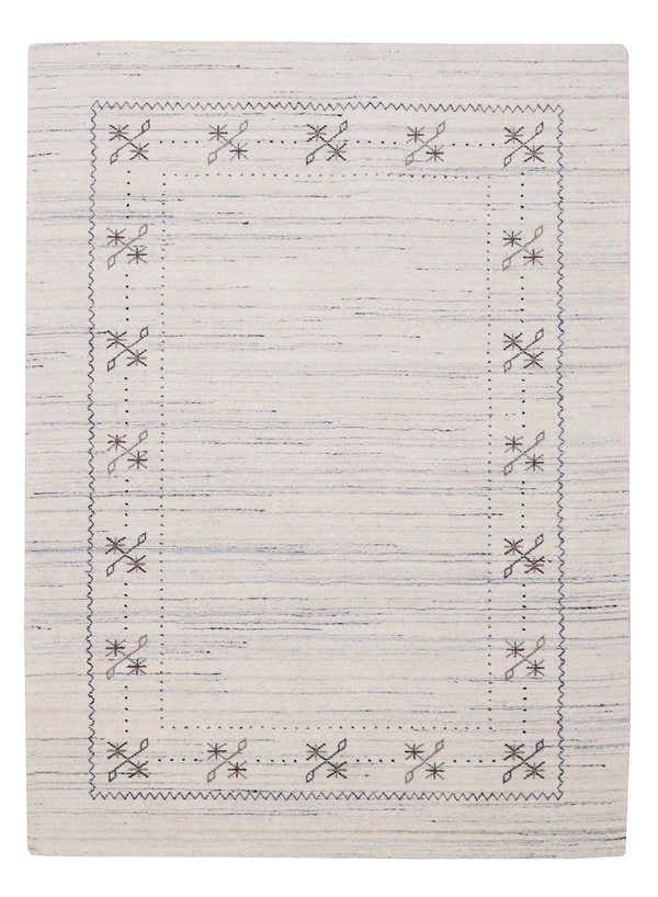 Ivory Gabbeh Border Design Hand Loomed Wool Rug