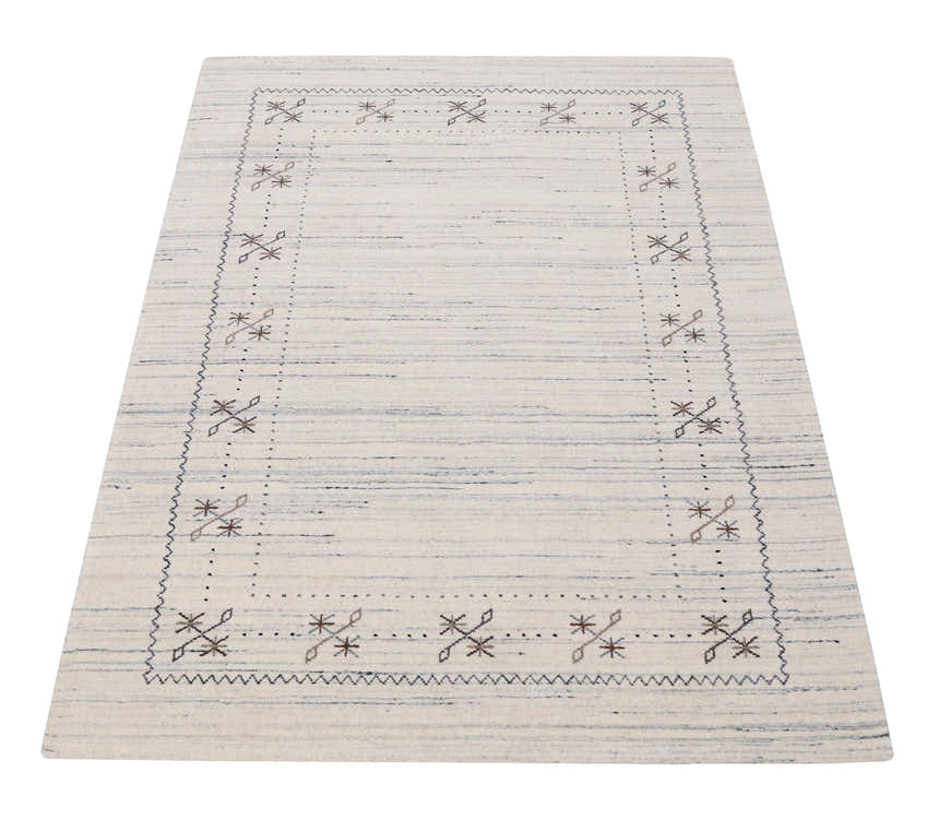 Ivory Gabbeh Border Design Hand Loomed Wool Rug
