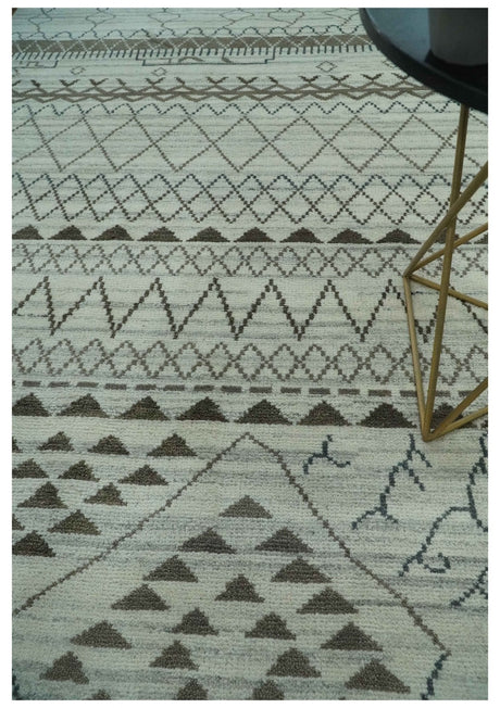 Ivory, Gray and Charcoal Hand Knotted Multi size Southwestern wool area Rug