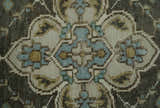 Ivory, Green and Beige Traditional Medallion Hand knotted Multi Size wool Area Rug