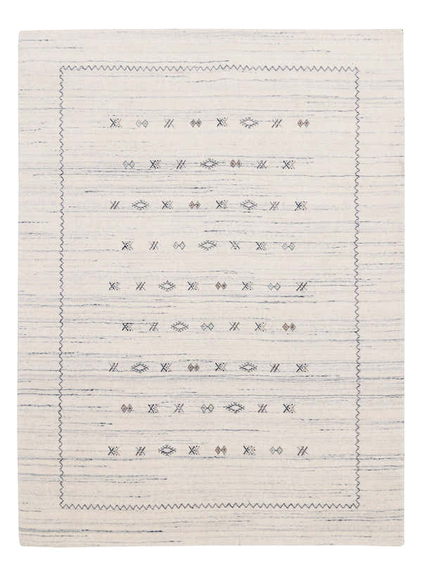 Ivory Modern Tribals Design Hand Loomed Wool Area Rug