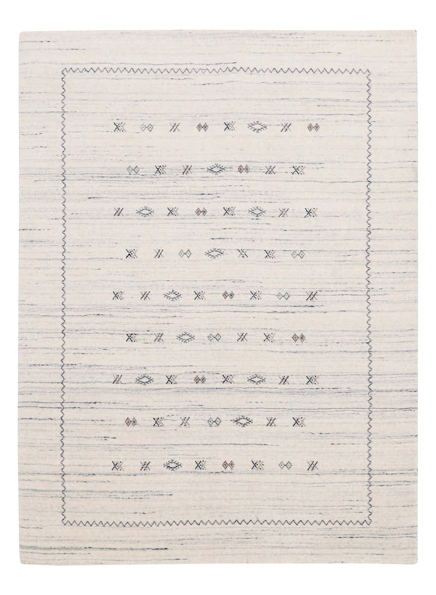 Ivory Modern Tribals Design Hand Loomed Wool Area Rug
