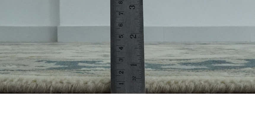 Ivory, Olive and Blue Hand Knotted Traditional Oriental Oushak Custom Made wool rug