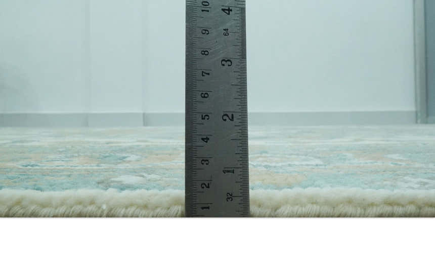 Ivory, Olive and Teal Hand Knotted Traditional Heriz Custom Made wool area rug