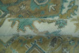 Ivory, Olive and Teal Hand Knotted Traditional Heriz Custom Made wool area rug