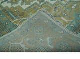 Ivory, Olive and Teal Hand Knotted Traditional Heriz Custom Made wool area rug