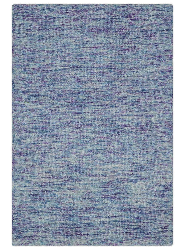 Ivory, Purple and Blue Abstract Solid Hand Tufted Natural Wool Rug