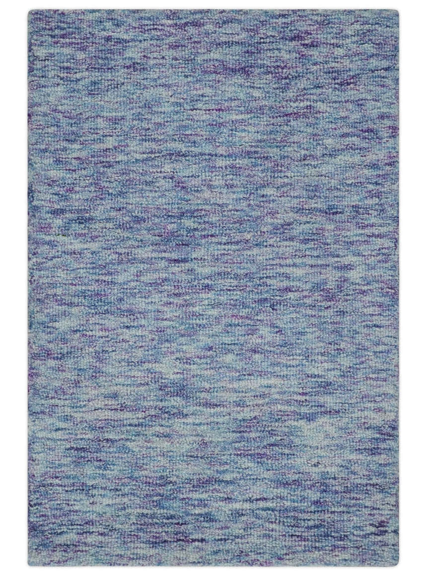 Ivory, Purple and Blue Abstract Solid Hand Tufted Natural Wool Rug