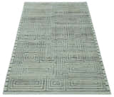 Ivory, Silver and Charcoal Modern Geometrical Puzzle Design hand knotted Custom Made wool Area Rug