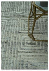 Ivory, Silver and Charcoal Modern Geometrical Puzzle Design hand knotted Custom Made wool Area Rug