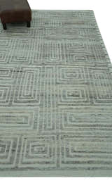 Ivory, Silver and Charcoal Modern Geometrical Puzzle Design hand knotted Custom Made wool Area Rug