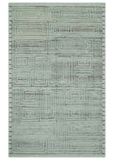 Ivory, Silver and Charcoal Modern Geometrical Puzzle Design hand knotted Custom Made wool Area Rug