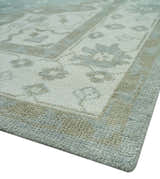 Ivory, Silver and Olive Traditional Heriz Medallion Hand Knotted Multi Size wool Area Rug