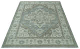 Ivory, Silver and Olive Traditional Heriz Medallion Hand Knotted Multi Size wool Area Rug