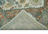 Ivory, Silver, Peach and Olive Traditional Heriz Hand Knotted Multi Size wool Area Rug