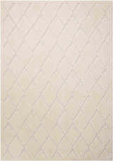 Close-up of the Michael Amini Gleam Ivory rug, featuring a diamond pattern in soft ivory and chestnut hues. Mid-Century Modern style.