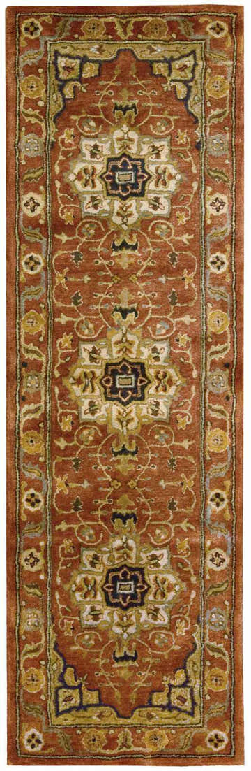 Close-up of Nourison Jaipur Brick Persian runner rug. Features a brick red wool pile with floral and geometric designs.