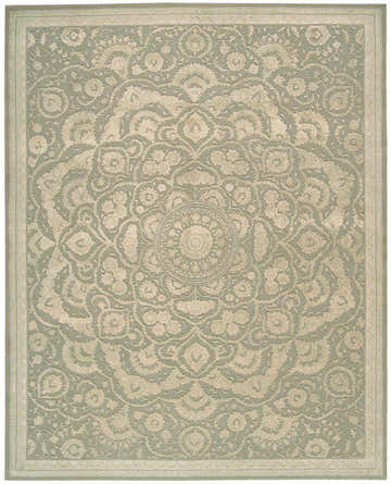 Close-up of the Nourison Regal Green Persian rug, showcasing its intricate floral pattern and soft green hues.